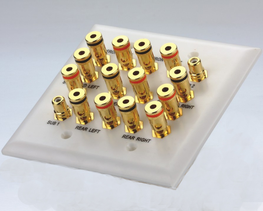 Gold-plated audio speaker terminal plastic panel